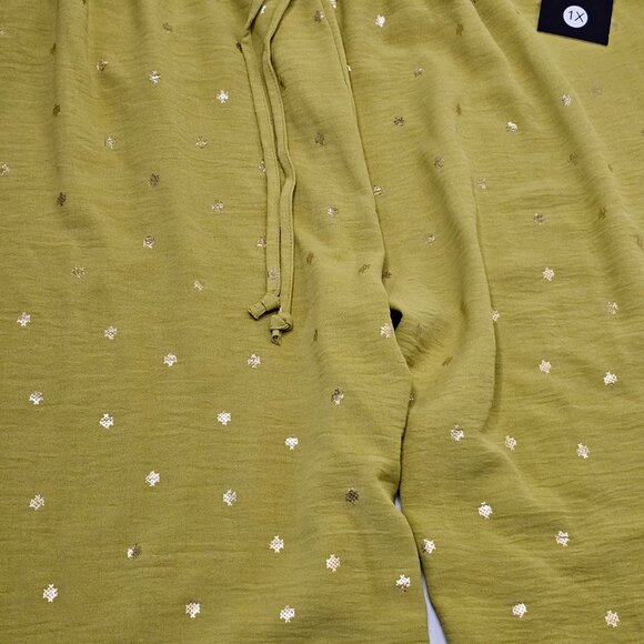 Golden Radiance Wide-Leg Trouser Pants Size 1X | Elastic Waist | Flowy & Chic - Picture 2 of 5